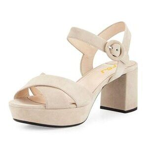 FSJ Women Peep Toe Chunky High Heels Platform Sandals Ankle Strap Velvet Summer